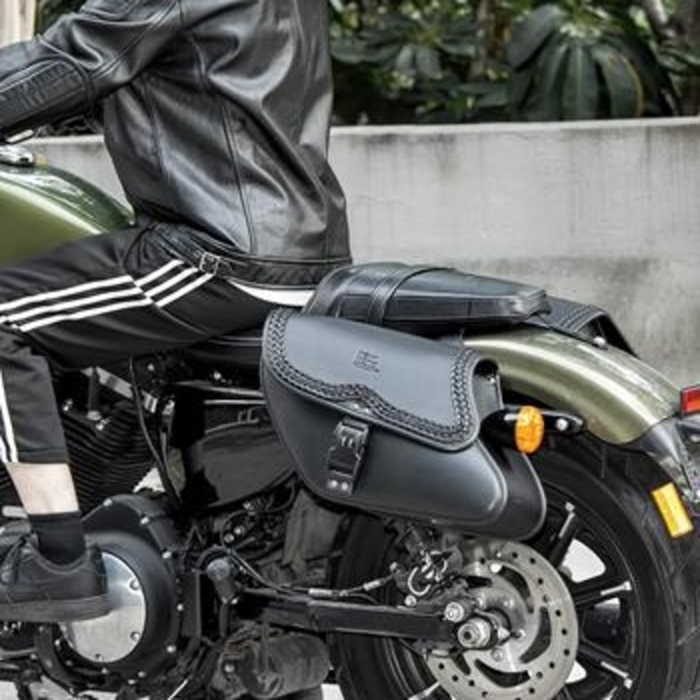Black Leather Motorcycle Saddlebag